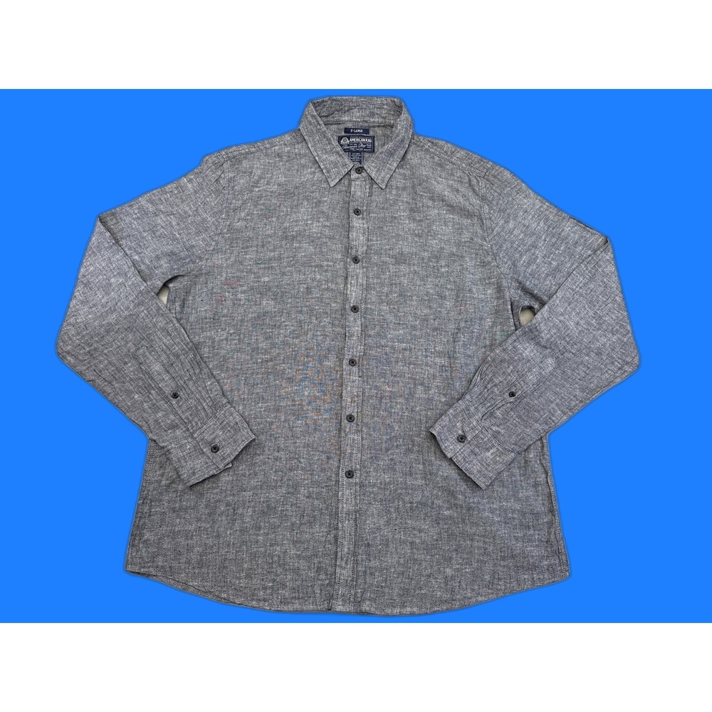 American Rag Button Down Shirt X Large Mens Gray Linen Cotton Blend Long Sleeve